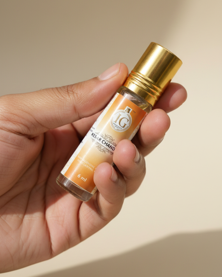 Kesar Chandan Attar – Warm Saffron Sandalwood Blend | Long Lasting Alcohol Free Ittar (6ml) - Image 4